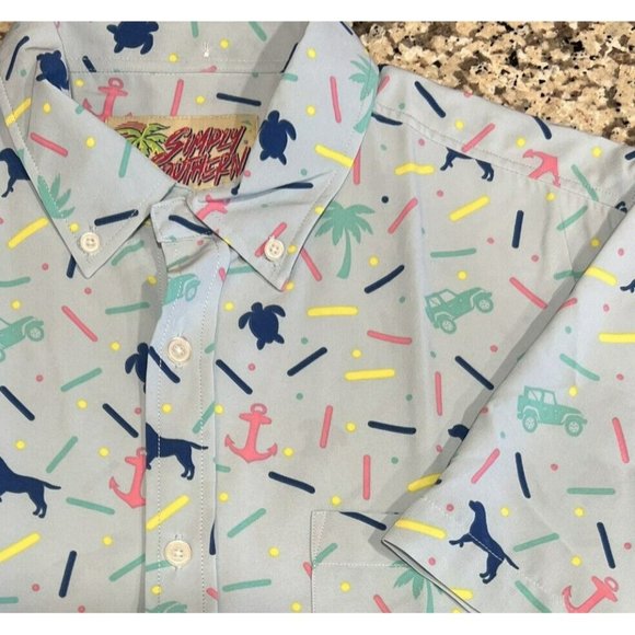 Mens Simply Southern Life Of The Party Button Shirt Beachy Jeep Dogs Turtles M - Picture 1 of 6